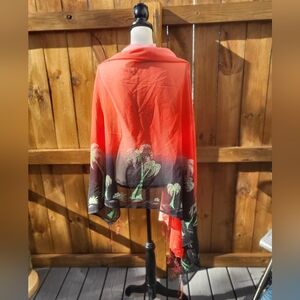 Coconuts By Matisse Red and Black Palm Tree Shawl/Scarf